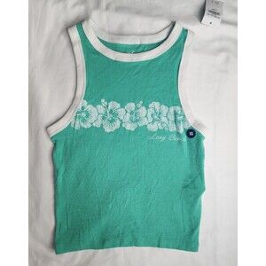 Hollister Crop Top XS Women Green With Floral Print